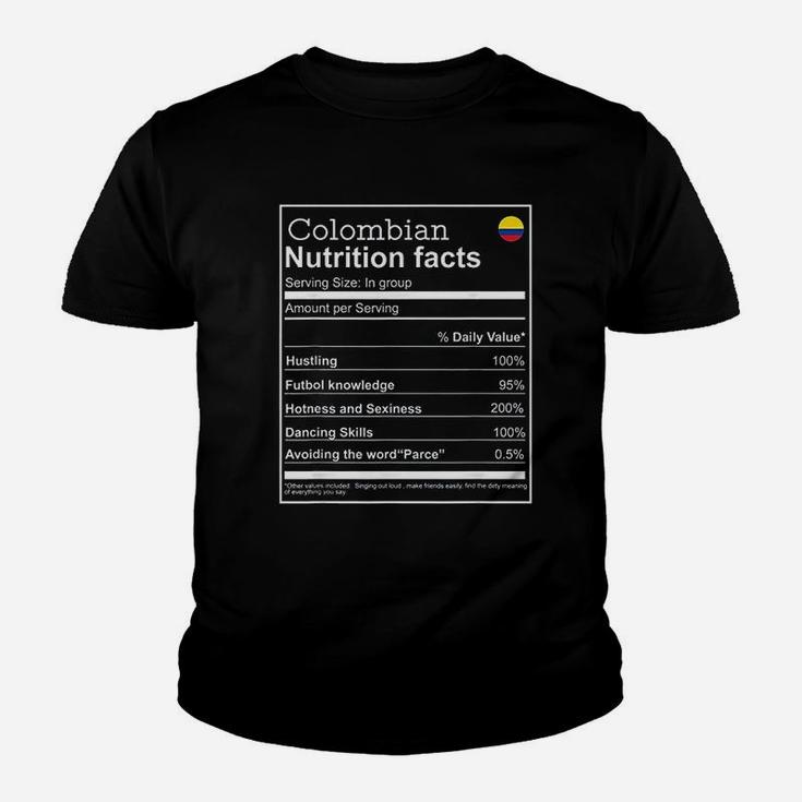 Colombian Nutrition Facts Funny Cool Graphic Kid T-Shirt