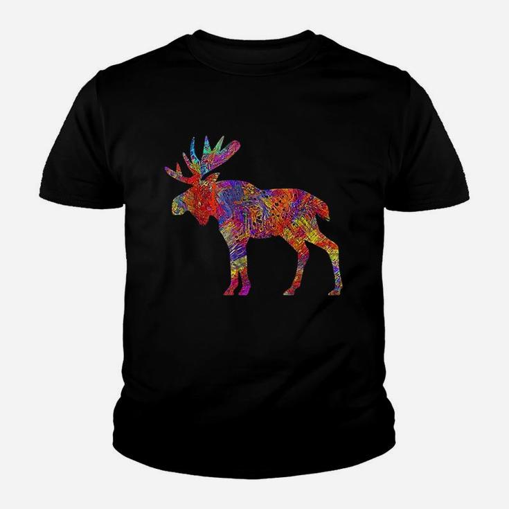 Colorful Canadian Moose Abstract Paint Wildlife Kid T-Shirt