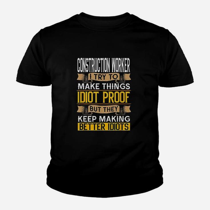 Construction Worker Sarcastic Graphic Funny Laborer Kid T-Shirt