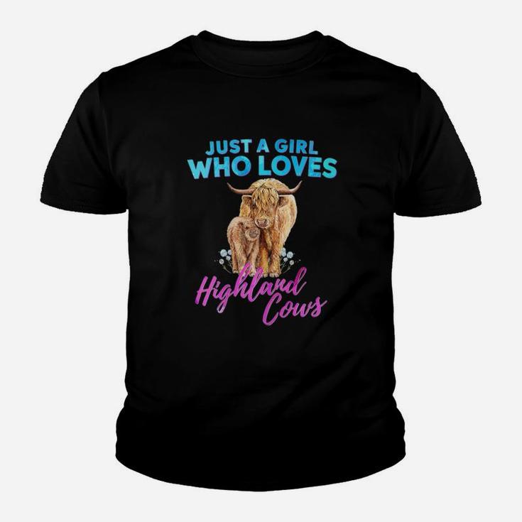 Cow Just A Girl Who Loves Highland Cows Funny Kid T-Shirt