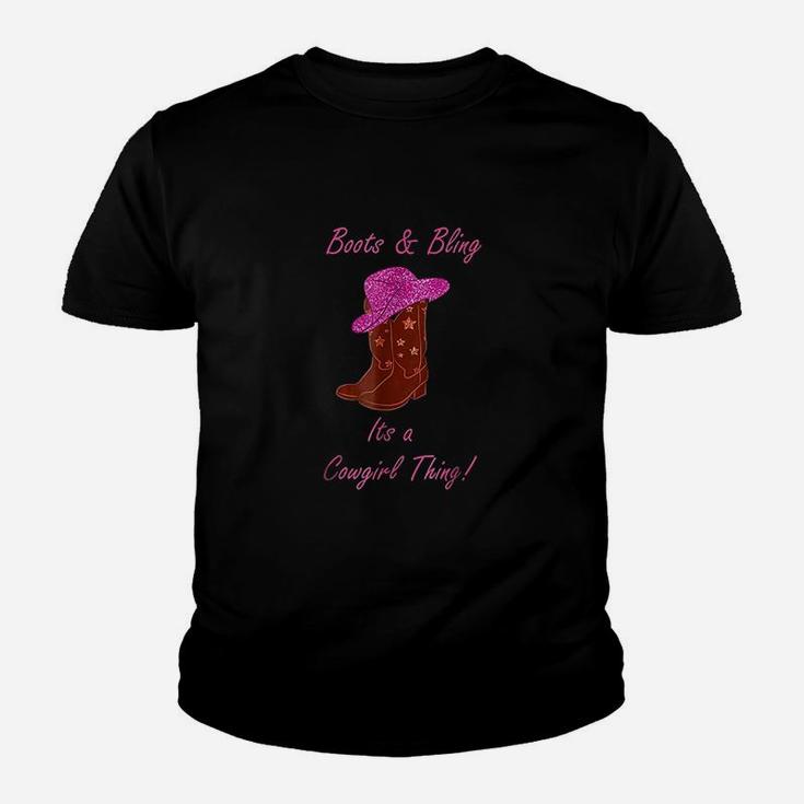 Cute Boots And Bling Its A Cowgirl Thing Rodeo Hat Kid T-Shirt