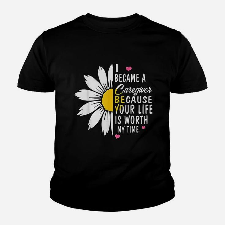 Cute Flower Caregiver Nurse Gift I Became A Caregiver Kid T-Shirt