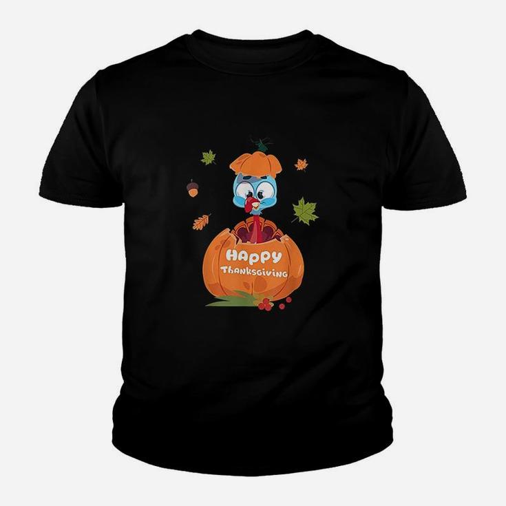 Cute Turkey Pilgrim In Pumpkin Thanksgiving Kid T-Shirt
