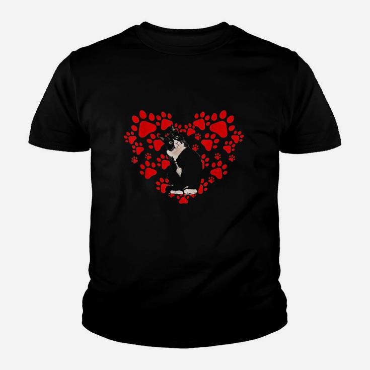 Cute Tuxedo Valentines Day Hearts For Cat Lovers Kid T-Shirt