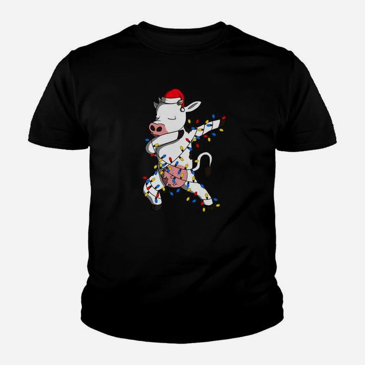 Dabbing Santa Claus Cow Christmas Tree Gift Kid T-Shirt