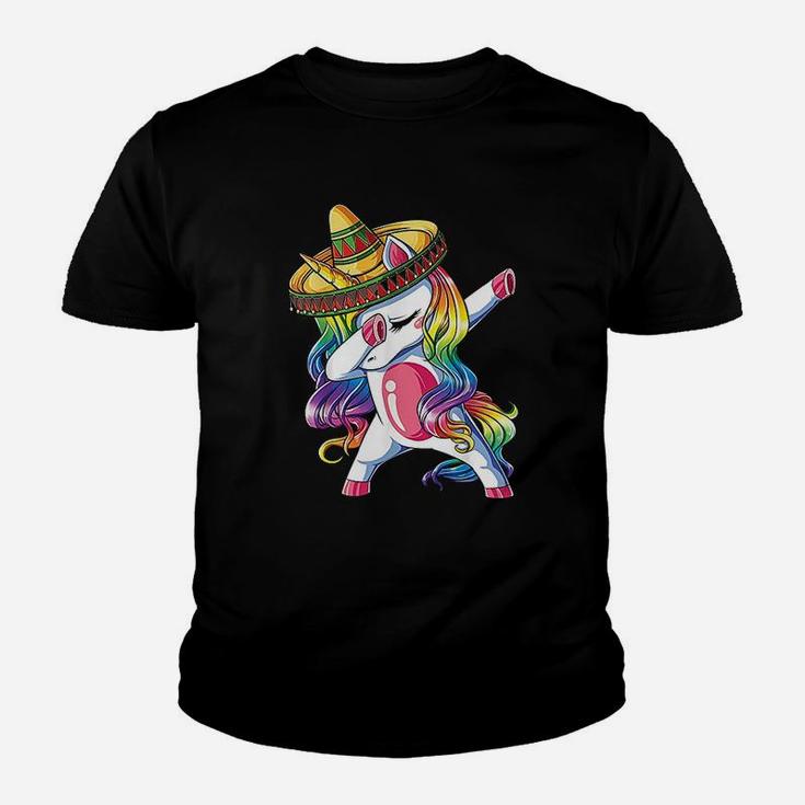 Dabbing Unicorn Funny Cinco De Mayo Women Rainbow Sombrero Kid T-Shirt