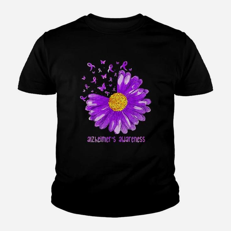 Daisy Butterfly Purple Ribbon Alzheimer's Awareness Kid T-Shirt