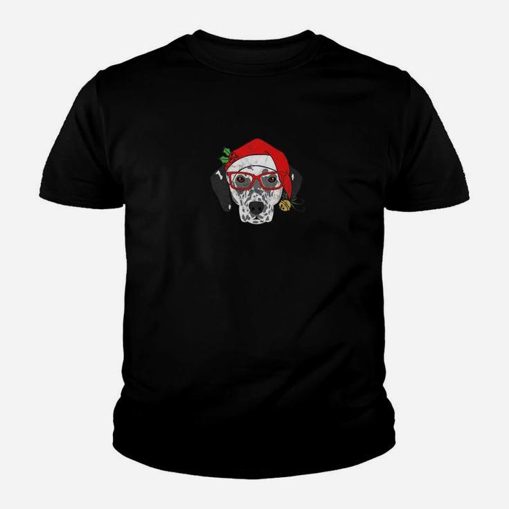 Dalmatian Santa Christmas Dog Santa Hat With Bell Kid T-Shirt