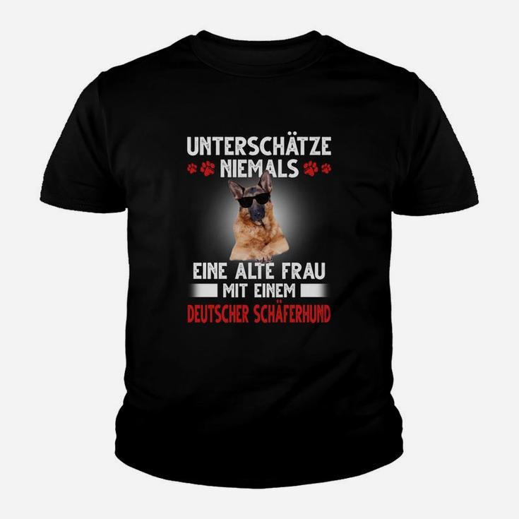 Deutscher Schäferhund Unterschätze Niemals Eine Alte Frau Kinder T-Shirt