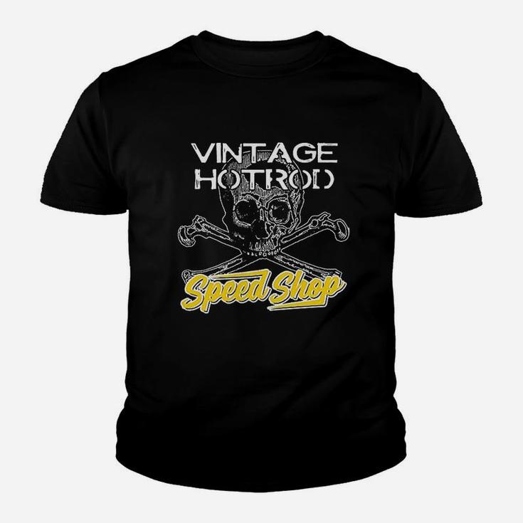 Devil Vintage Speed Shop Skull Crossbones Yellow Racing Garage Kid T-Shirt