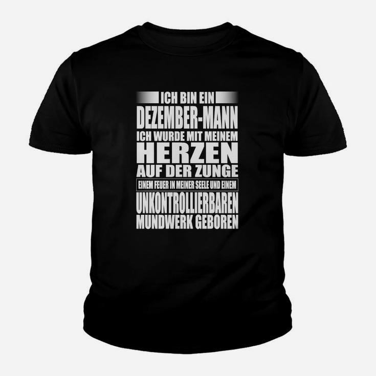 Dezember-Mann Kinder Tshirt mit Spruch, Herz auf der Zunge Geburtstags-Kinder Tshirt