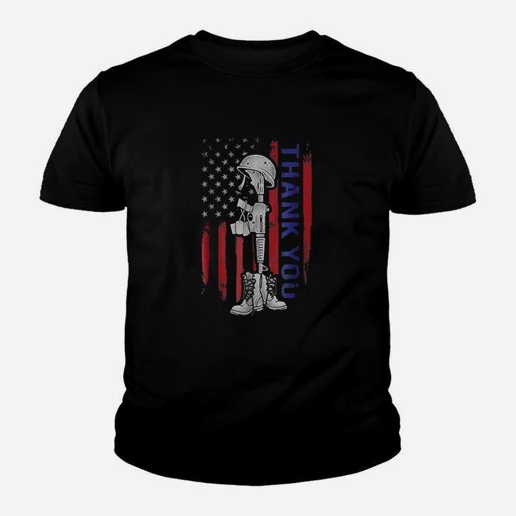 Distressed Memorial Day Flag Military Boots Kid T-Shirt