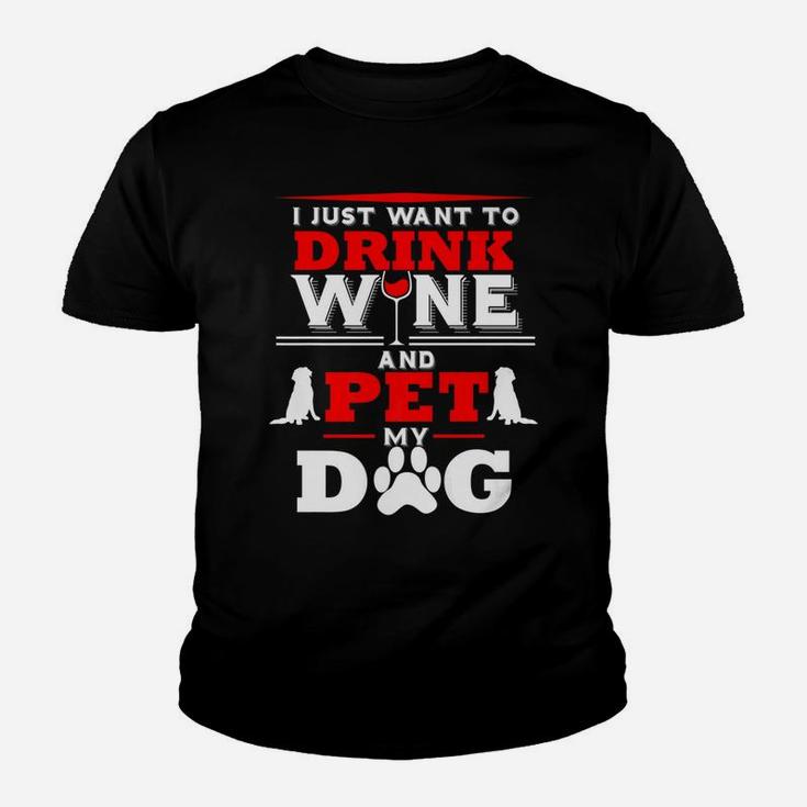 Dog Drink Wine Funny Rescue Bulldog Pug Dachshund Kid T-Shirt