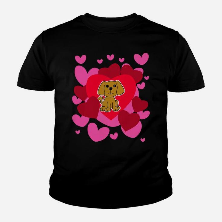 Dog Love Puppy Valentines Day Romantic Hearts Kid T-Shirt