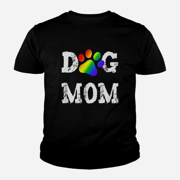 Dog Mom Dog Lover Rainbow Puppy Paw Kid T-Shirt