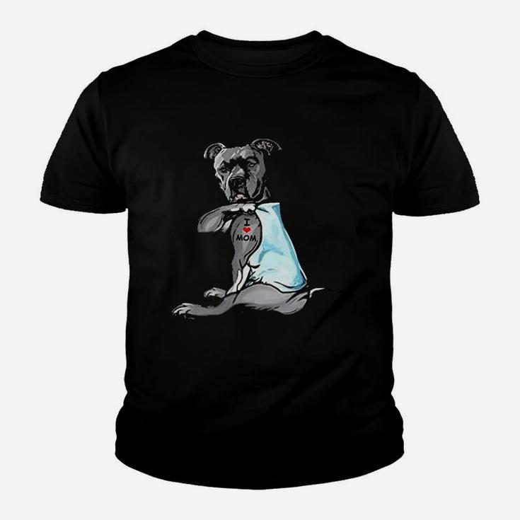 Dog Pit Bull I Love Mom Tattoos Kid T-Shirt