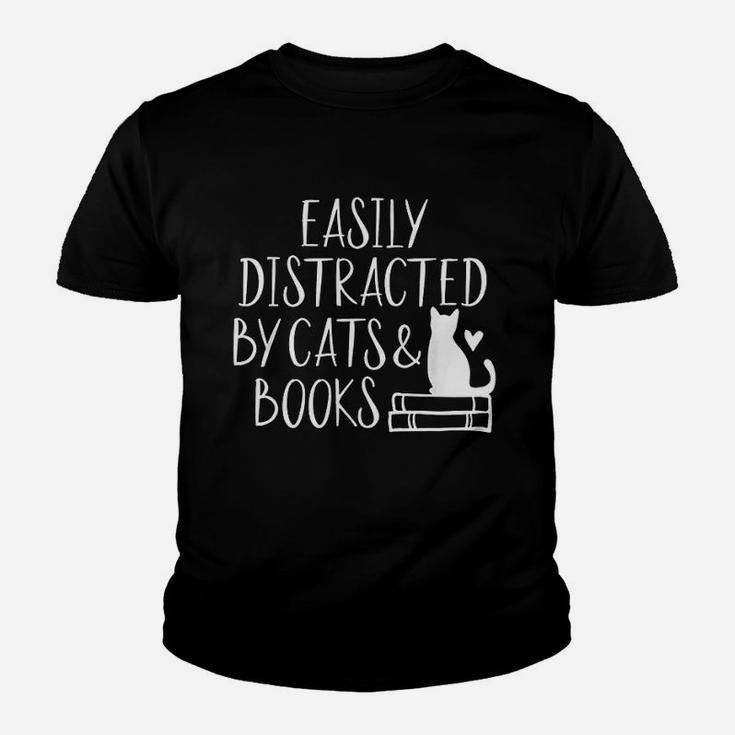 Easily Distracted By Cats And Books Kid T-Shirt