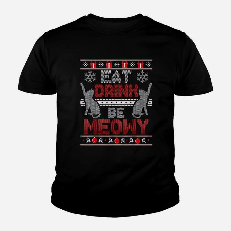 Eat Drink Be Meowy Cat Christmas Kid T-Shirt
