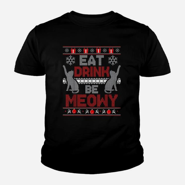 Eat Drink Be Meowy Cat Christmas Ugly Kid T-Shirt