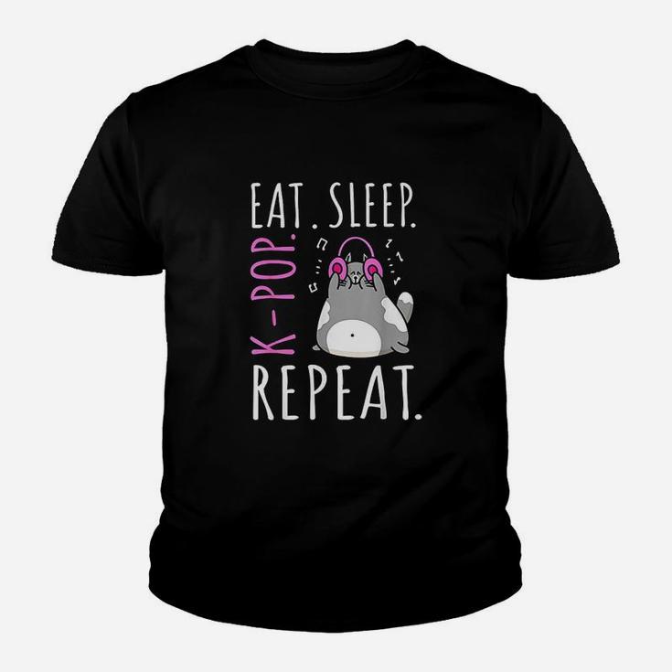 Eat Sleep Kpop Repeat Kawaii Cat Listening Music Kpop Gifts Kid T-Shirt