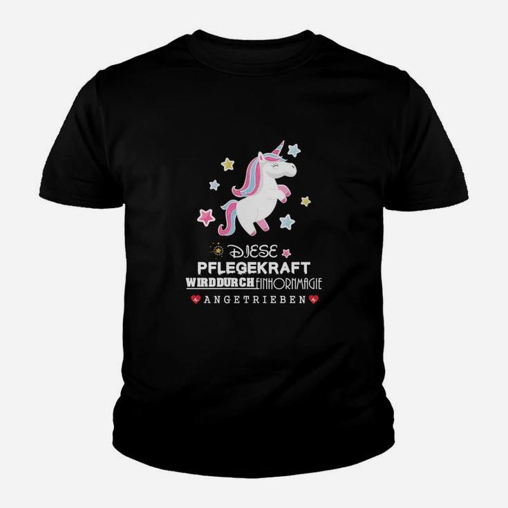 Einhorn Pflegekraft Kinder Tshirt Schwarz, Motivationsspruch