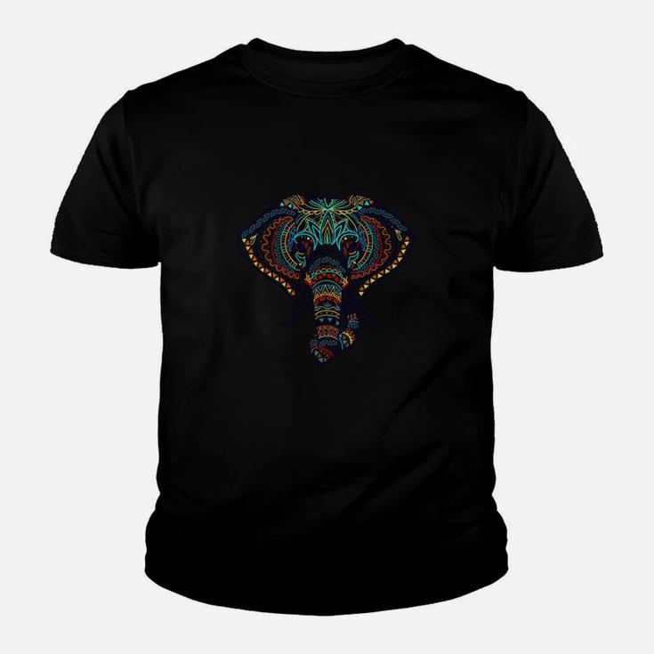 Elefanten-Mandala Kinder Tshirt, Faszinierendes Design auf Schwarz