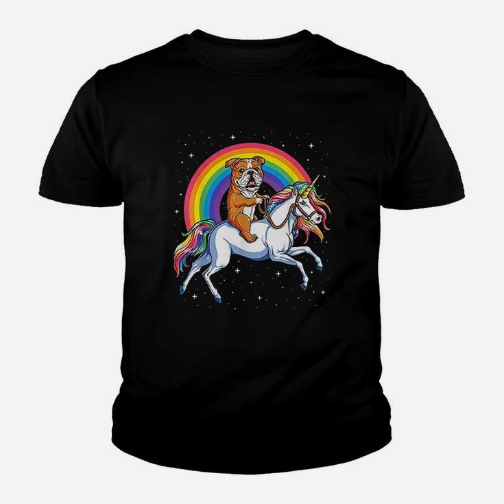 English Bulldog Unicorn Girls Space Galaxy Rainbow Kid T-Shirt