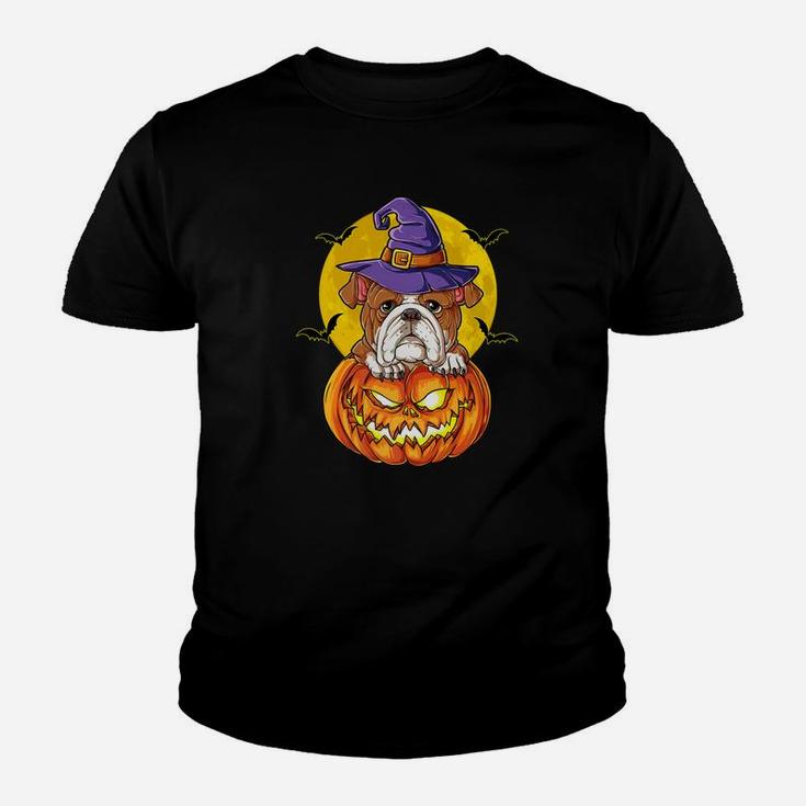 English Bulldog Witch Pumpkin Halloween Kids Women Kid T-Shirt