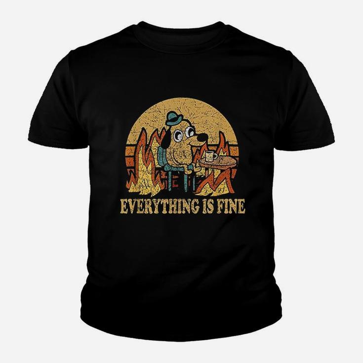 Everything Is Fine Dog Drinking Coffee Burning Meme Kid T-Shirt