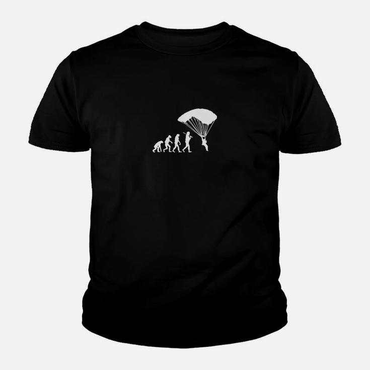 Evolution zum Fallschirmspringer Kinder Tshirt, Schwarzes Tee für Adrenalinjunkies