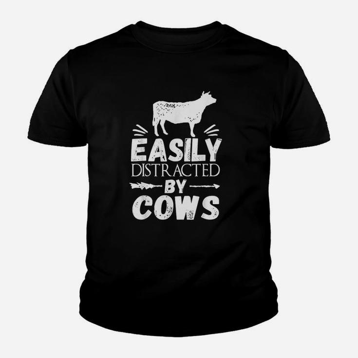 Farmer Funny Gift Easily Distracted By Cows Kid T-Shirt