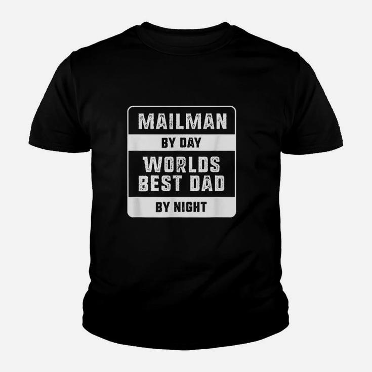 Fathers Day Gift Mailman By Day Worlds Best Dad By Night Kid T-Shirt