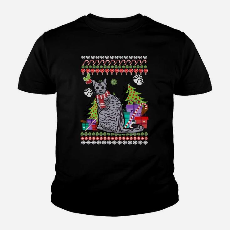 Festlicher Katzen-Weihnachtspullover Kinder Tshirt, Witziges Design für Weihnachten