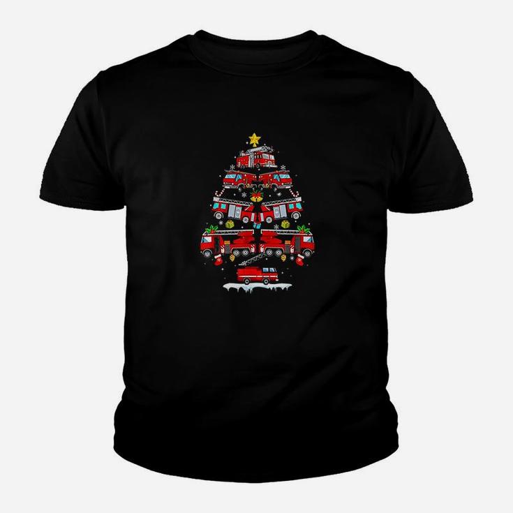 Firefighter Christmas Pajama Fire Truck Funny Fireman Gift Kid T-Shirt