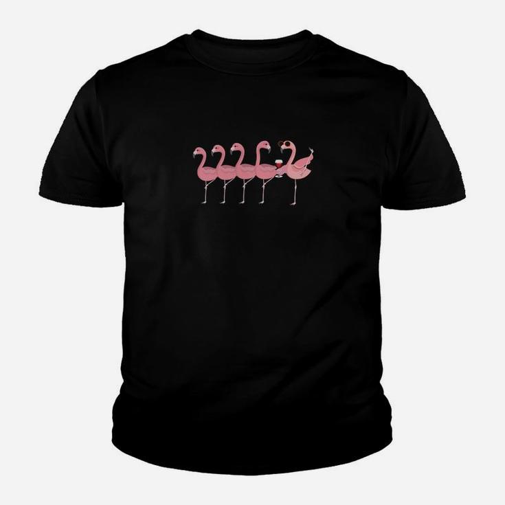 Flamingo-Kontrastaufdruck Schwarzes Kinder Tshirt für Herren/Damen