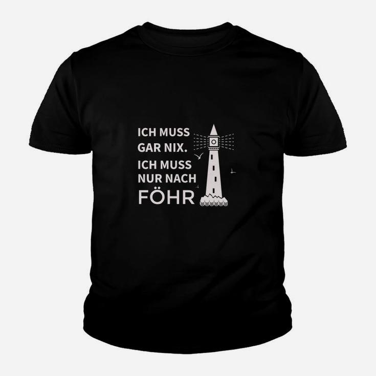 Föhr-Liebhaber Kinder Tshirt Schwarz, Spruch & Leuchtturm Motiv