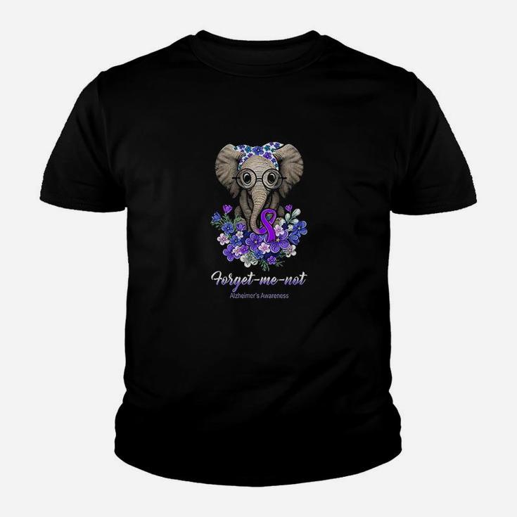 Forget Me Not Alzheimer's Awareness Elephant Flower Kid T-Shirt
