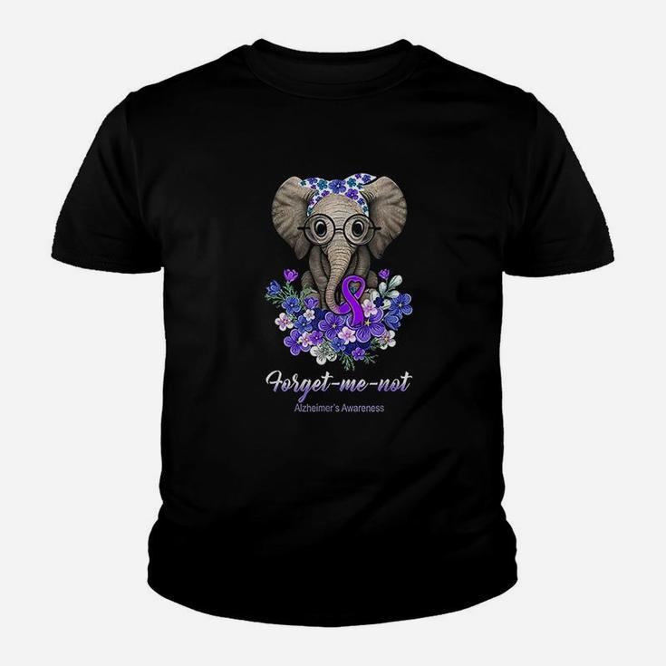 Forget Me Not Alzheimers Awareness Elephant Flower Kid T-Shirt