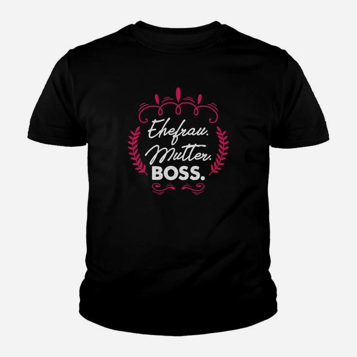 Frau Mutter Boss Motiv Kinder Tshirt in Schwarz, Design für starke Frauen