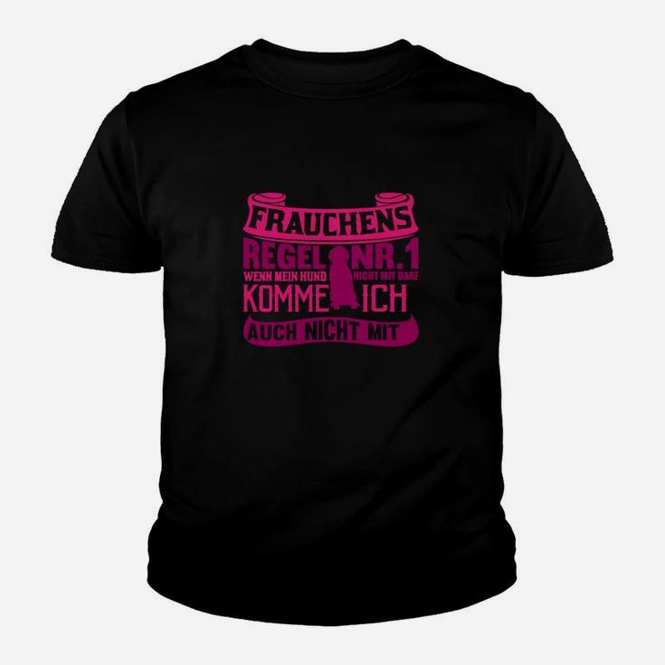 Frauchens Regel Nr. 1 Schwarzes Kinder Tshirt, Rosa Druck für Hunde-Freunde