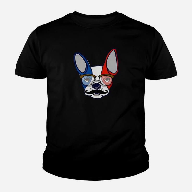 French Bulldog In Glasses Flag Of France Blue White Red Kid T-Shirt