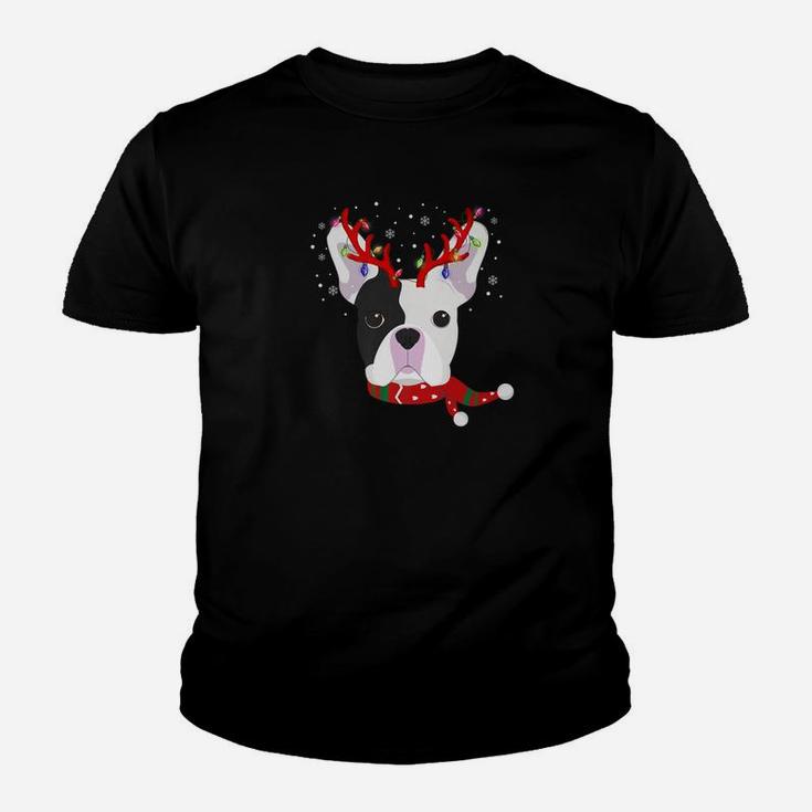 French Bulldog Reindeer Reindeer Antlers Christmas Kid T-Shirt