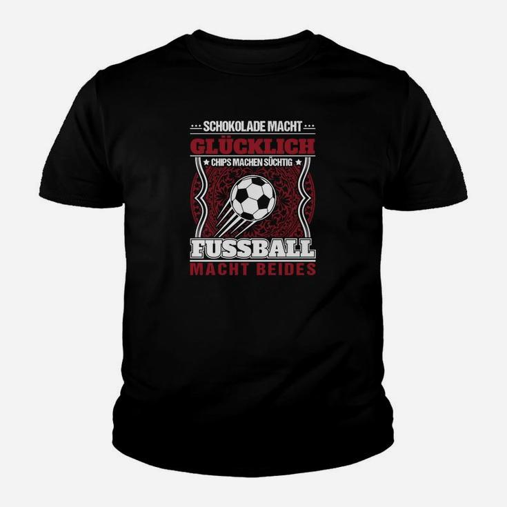 Fußball und Schokolade Fan Kinder Tshirt, Glück durch Sport & Süßes