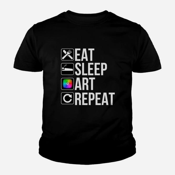 Funny Artist Gift - Eat Sleep Art Repeat Kid T-Shirt