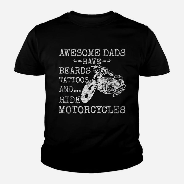 Funny Beard Awesome Dad Beard Tattoos And Motorcycles Kid T-Shirt