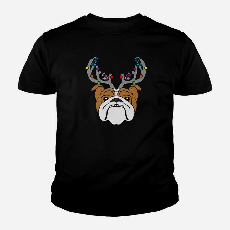 Funny Bulldog Antlers Xmas Dog Christmas Kid T-Shirt