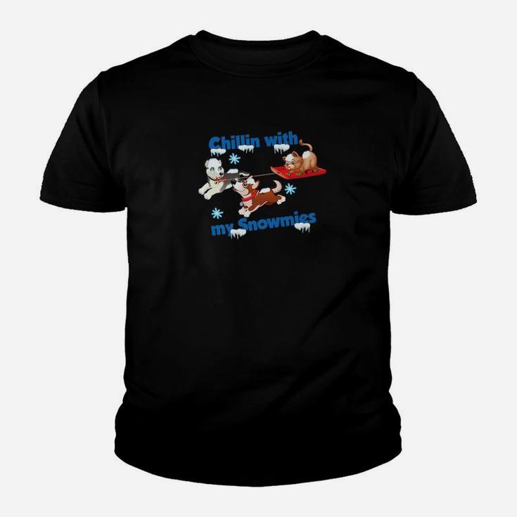 Funny Cat Dog Christmas Squad Tee Chillin With My Snowmies Kid T-Shirt
