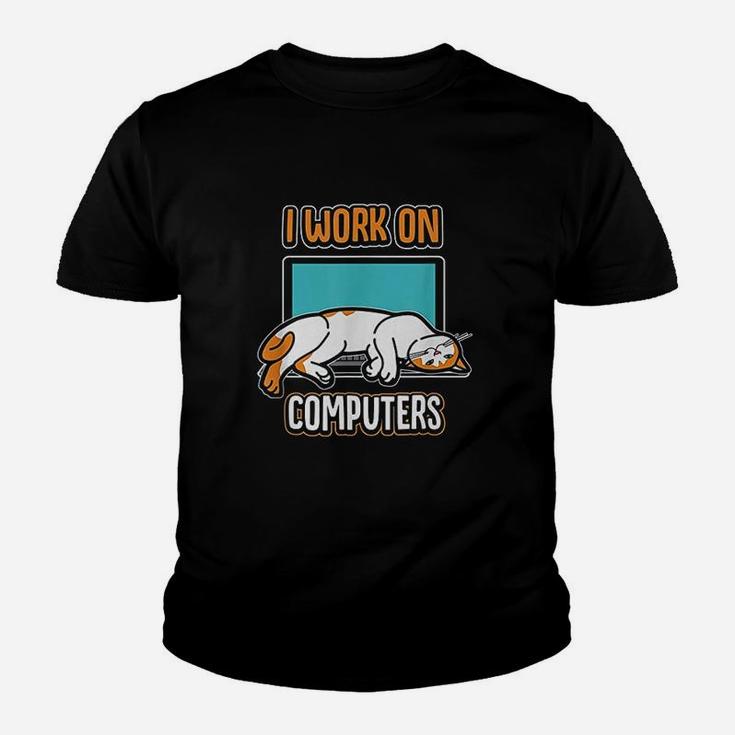 Funny Cats And Computers Halloween Kitty For Pet Lovers Kid T-Shirt