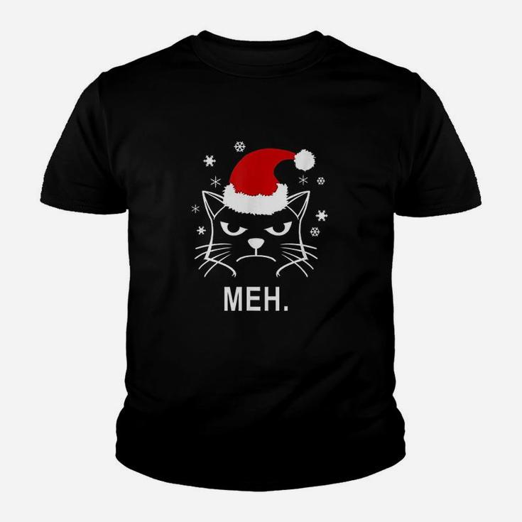 Funny Christmas Cat Meh Kid T-Shirt