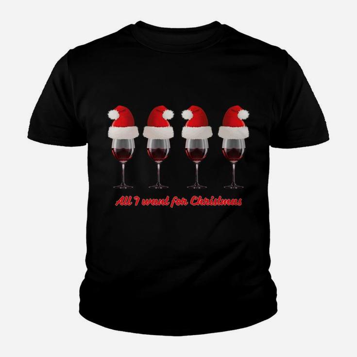 Funny Christmas Wine Glasses Red Wine Santa Hats Tee Kid T-Shirt